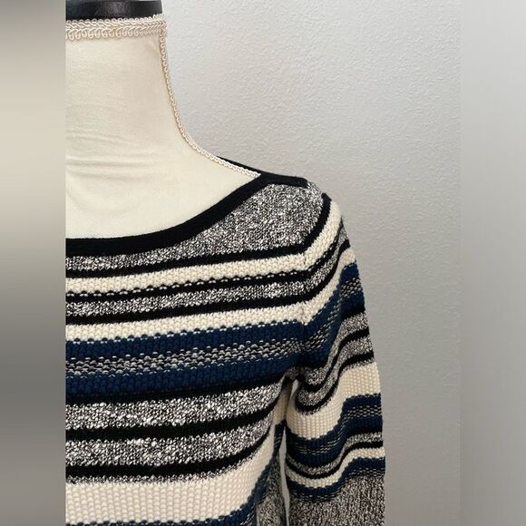 Vince Boucle Knit Textured Wool Blend Striped Boatneck Sweater Size Small - Picture 4 of 10